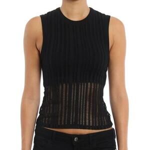 NEW T by Alexander Wang Black Sheer Jacquard Tank Top Layering Womens Sm
